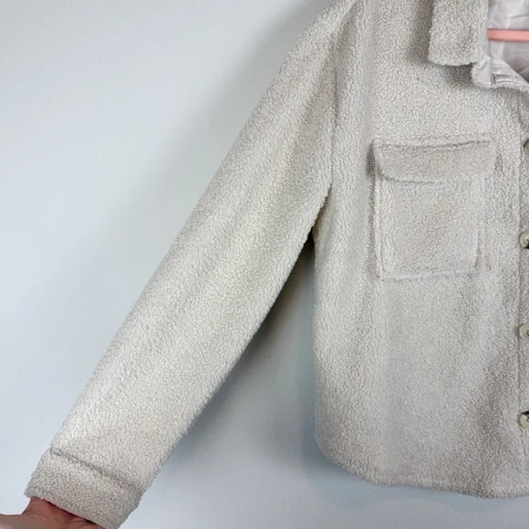 BeachLunchLounge Tory Fleece Jacket Teddy Sherpa Shacket Cream Size Large - Picture 6 of 11